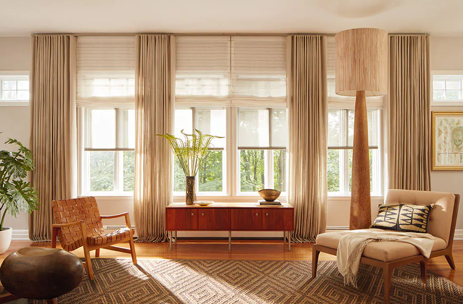 Custom drapes and Roman shades in a Texas home